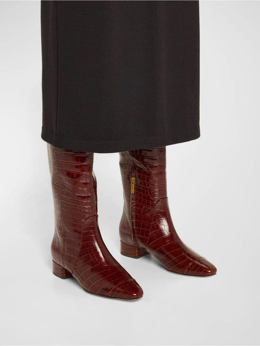 New Veronica Beard Cecile Croc Embossed Knee High Boot Sepia Brown Sz 6.5